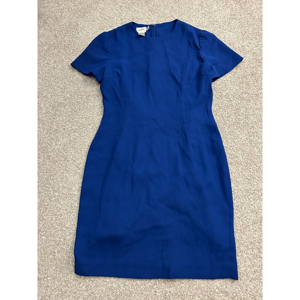 Royal Blue Jacqueline Ferrar Sheath Dress Womens 4P Excellent Short Sleeve Crepe